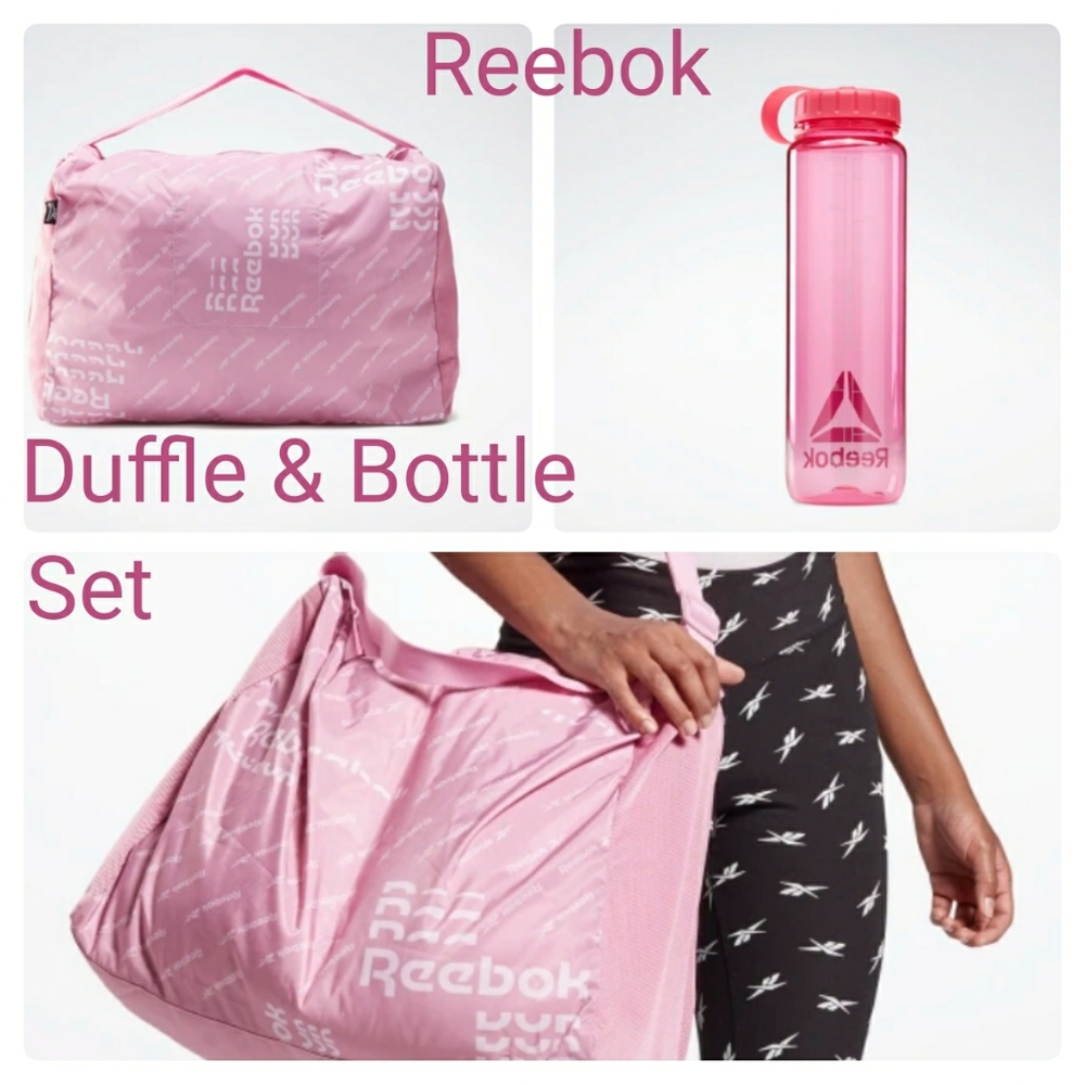 Reebok pink logo duffle bag and water bottle